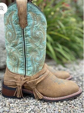 Laredo Western Cowboy Boots Sadie Tan Leather and Turquoise